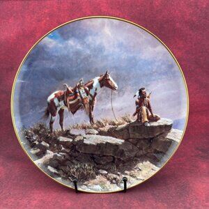 VINTAGE "BUFFALO SCOUT" BY OLAF WIEGHORST PLATE HORSE NATIVE AMERICAN TRIBAL